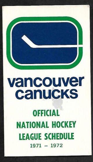 Vancouver Canucks 1971 - 72 Schedule,  Nhl Hockey,  3 Page Fold Out,  2 1/2 " X 4 1/4 