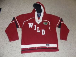 Men M Old Time Hockey Minnesota Wild Sewn Red Distressed Hockey Jersey Hoodie