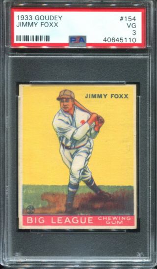 1933 Goudey 154 Jimmie Foxx Psa 3 Vg Philadelphia Athletics