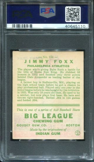 1933 Goudey 154 Jimmie Foxx PSA 3 VG Philadelphia Athletics 2