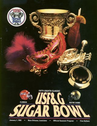 1992 Sugar Bowl Program Notre Dame 39 Florida 28