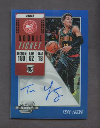 2018 - 19 Contenders Optic Rookie Ticket Blue Trae Young Hawks Rc Auto /49