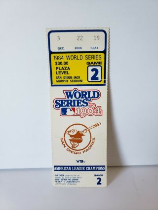 1984 Game 2 World Series Ticket Stub Tigers Vs Padres
