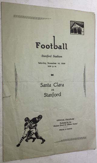 1929 University Of Santa Clara Broncos Vs.  Stanford Indians Football Program