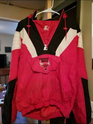 Retro 90s Chicago Bulls Nba Pullover Starter Jacket,  Red Size Medium