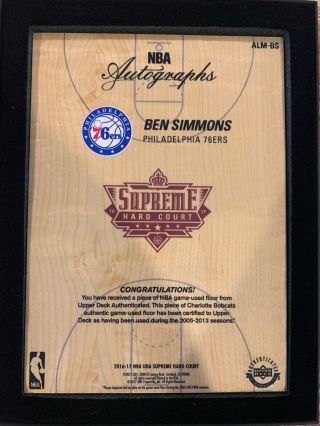 2016 - 17 UD Supreme Hardcourt Ben Simmons Rookie Auto Logoman 25/99 1/1? Jersey 2