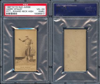 1887 N172 Old Judge Harry Staley Pittsburgh R/hand Neck High Psa 4 Mk (5917)