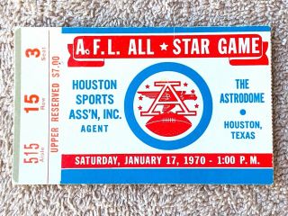 1970 American Football League All Star Game Ticket: Final Game In Afl History