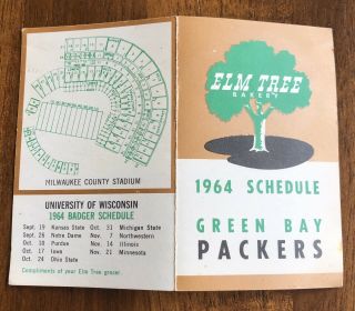 1964 Green Bay Packers Football Pocket Schedule - Elm Tree Bakery Appleton Wi