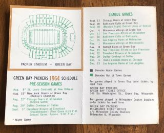 1964 GREEN BAY PACKERS FOOTBALL POCKET SCHEDULE - ELM TREE BAKERY APPLETON WI 2