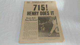 April 9 1974 York Daily News Hank Aaron 715 Homeruns Newspaper