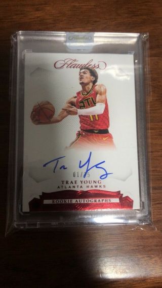 2018 - 19 Panini Flawless Trae Young Rookie Rc Autographs Auto Red 01/15 Ssp