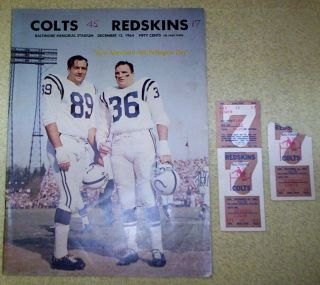 Vintage Colts Vs Redskins Memorial Stadium Dec 13,  1964 Program W/2 Ticket Stubs