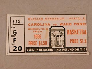 North Carolina Vs Wake Forest Basketball Ticket Stub Feb 15,  1956 Woollen Gym