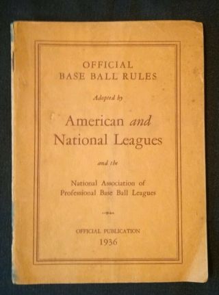 1936 Official Baseball Rules American & National Leagues & Napbbl Vintage Book