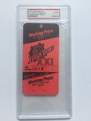 1987 Bowl Xxi Press Ticket York Giants Vs Denver Broncos Psa 6