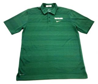 Nike Baylor University Mens Green Striped Short Sleeve Polo Shirt Size Large