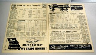 Vintage 1952 Cardinals Official Program& Scorecard - Scored vs.  Pirates BC1222 2