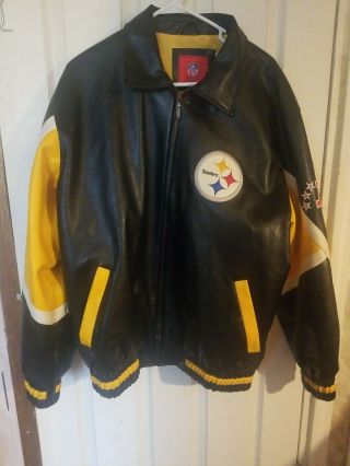 Vintage Pittsburgh Steelers Men ' s NFL Faux Leather Jacket Size L Large 2