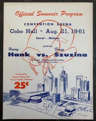 1961 Henry Hank Vs Franz Szuzina Onsite Boxing Program Detroit,  Michigan