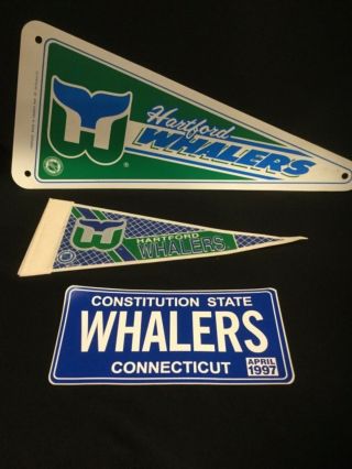 Nhl - Hartford Whalers Plastic Car Pennant,  Felt Pennant & Bumper Sticker