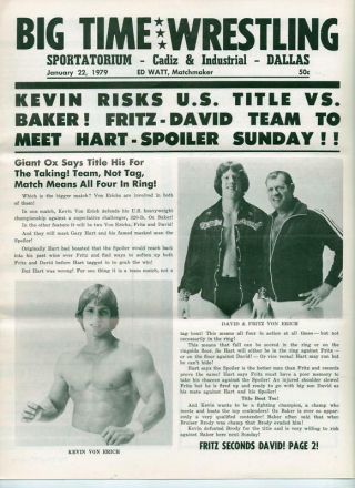 Vintage Big Time Wrestling Program 1/22/79 Lewin Vs Von Erich January,  22 1979