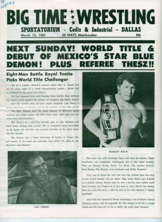 Big Time Wrestling Program 3/15/81 8 Man Battle Event Vintage 1981