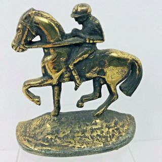 Horse Racing Jockey Statue Art Figurine Bookend Vintage Brass Finish Unbranded