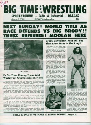 Big Time Wrestling Program 3/9/80 Lewin Vs Von Erich Vintage 1980