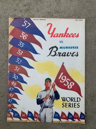 1958 World Series Program York Yankees - Milwaukee Braves Aaron - Mantle