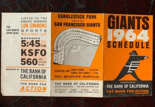 1964 San Francisco Giants / Bank Of California Schedule 2