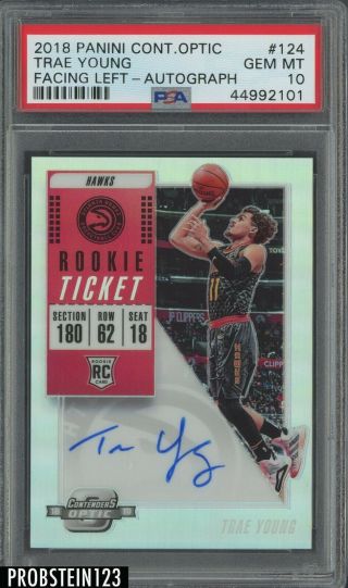 2018 - 19 Contenders Optic Rookie Ticket Left Trae Young Hawks Rc Auto Psa 10