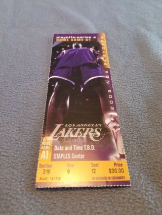 2002 Lakers Nba Playoff Game Ticket Kobe Bryant Shaq Horry Magic Jersey Stub
