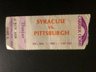 Vintage 11/1/1980 Syracuse Vs.  Pittsburgh ",  Football Ticket - Stub,  Game 6