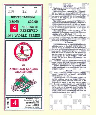 1987 World Series Game 4 Ticket Stub St Louis Cardinals Vs Minnesota Twins