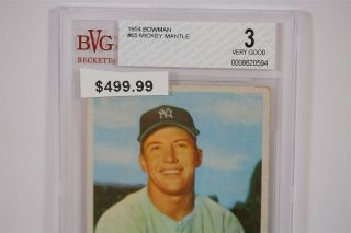 1954 Bowman Mickey Mantle Yankees 65 Bgs Beckett Bvg 3 Card Like Psa