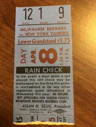 1976/hank Aaron - Final Opening Day/ticket Stub/new York Yankees@milwaukee Brewers