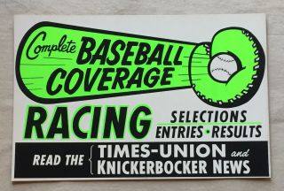 Vintage 1970’s Baseball Sign Times Union Newspaper Knickerbocker News Albany Ny