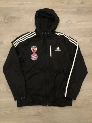 Adidas Fc Bayern Munchen Black Full Zip Windbreaker Jacket Mens Sz L