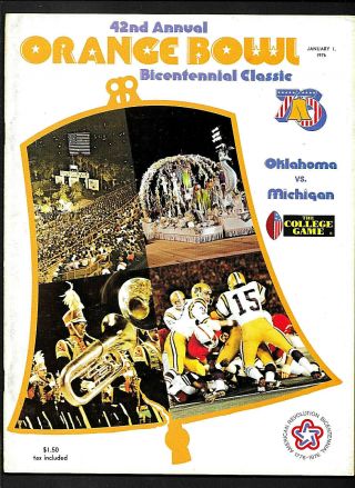 1976 Orange Bowl Program Michigan Vs.  Oklahoma Plus