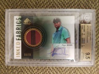2014 Tiger Woods Sp Authentic Inked Fabrics 50/65 9.  5/10 Auto Bgs Like A Psa10