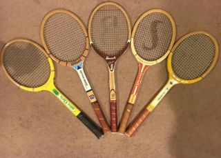 Vintage Billie Jean King Wilson Rosie Casals Chris Evert Wood Tennis 5 Racquets