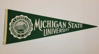 Vintage Michigan State Full Size Pennant,  Spartans,  Sparty,  Football Green White