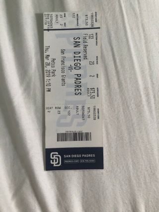 2019 San Diego Padres Vs Sf Giants Ticket Fernando Tatis Jr Debut 1st Game
