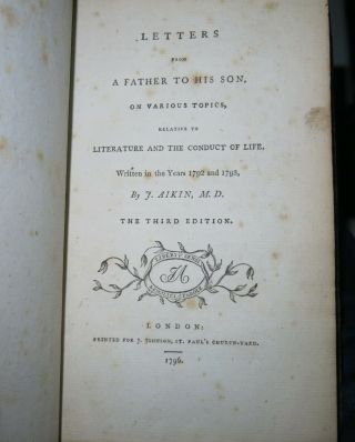 Letters From A Father To His Son Printed 1796 Scarce Etiquette Morals