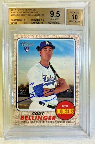 2017 Topps Heritage Real One Cody Bellinger Auto Bgs 9.  5/10 Gem Rc Autograph