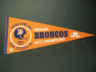 Rare January 15,  1978 Denver Broncos Bowl Xii Afc Champions Felt Pennant