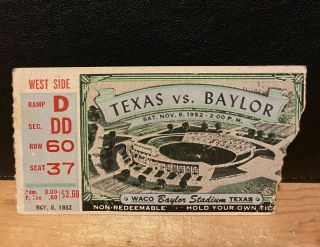 Texas Vs Baylor Nov.  8,  1952 College Football Ticket Stub
