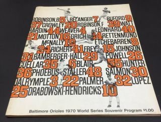 1970 Baltimore Orioles Cincinnati Reds Baseball World Series Program Unscored
