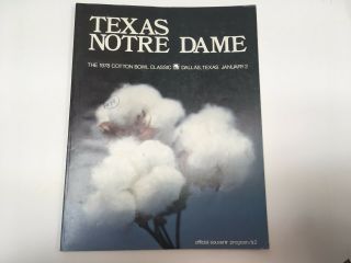 1978 Cotton Bowl Football Program Ncaa Texas / Notre Dame 1/2